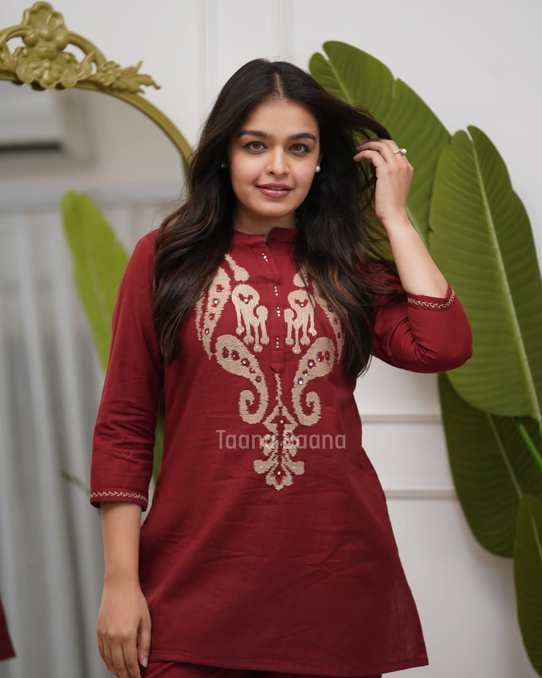 Maroon Heritage Embroidered Co-Ord Set for Women