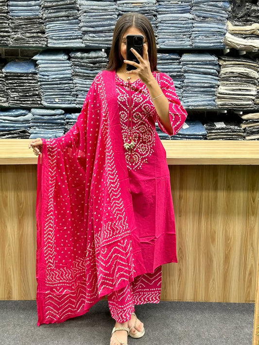 Pink Bandhani Kurta Set with Dupatta