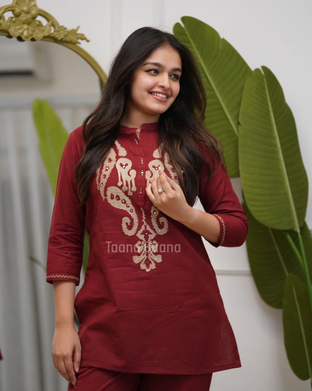 Maroon Heritage Embroidered Co-Ord Set for Women