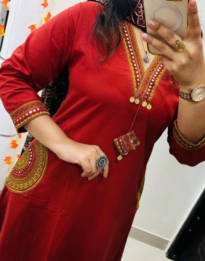 Maroon 3 Piece Kurta Set with Printed Black Dupatta