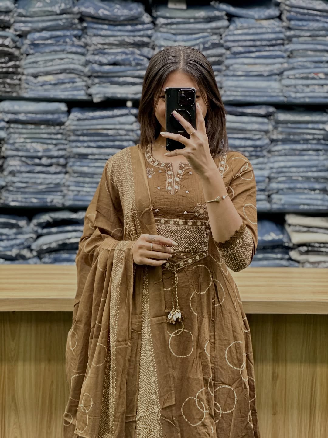 Elegant Brown Embroidered Kurta Set with Dupatta