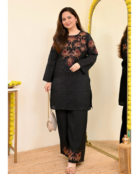 Midnight Bloom Embroidered Co-Ord Set for Women