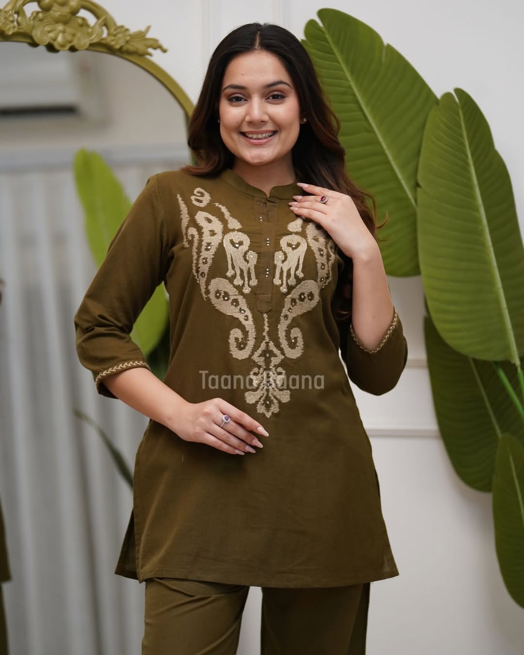 Olive Grace Embroidered Co-Ord Set for Women
