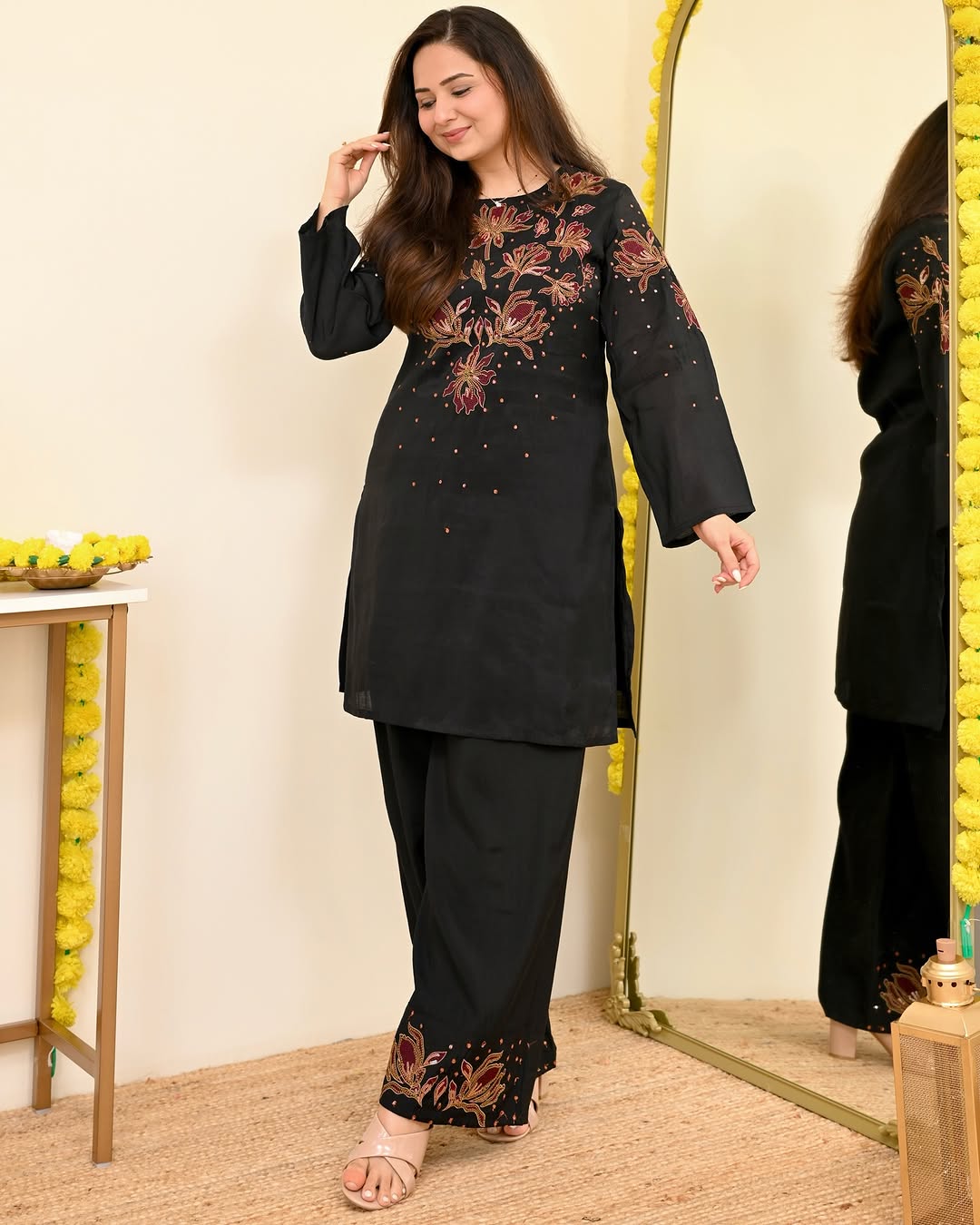 Midnight Bloom Embroidered Co-Ord Set for Women