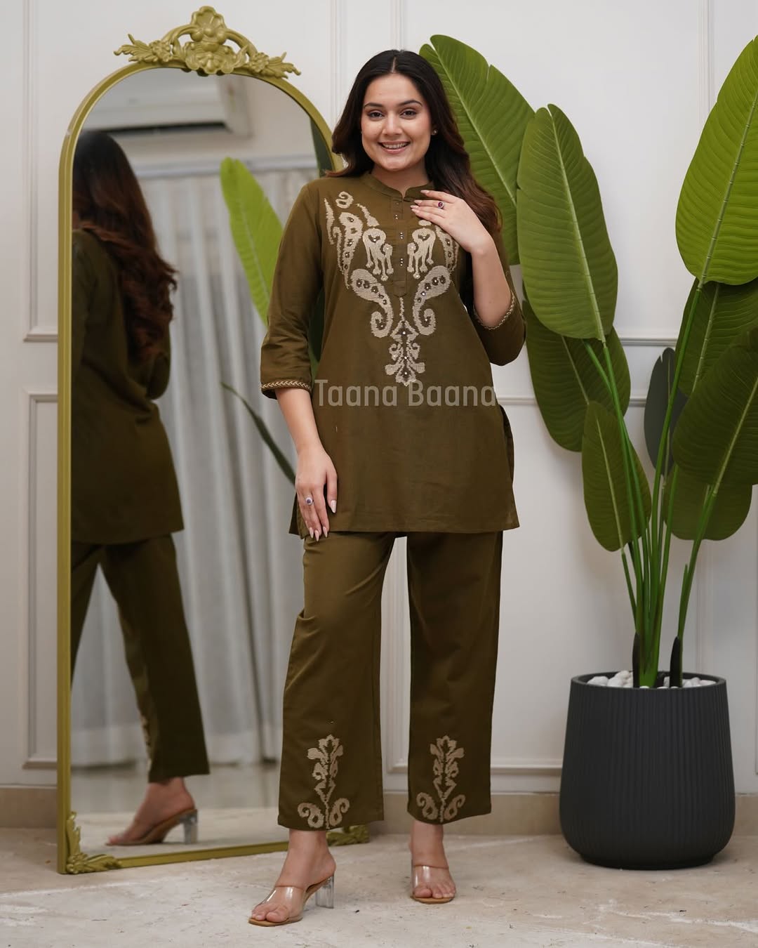 Olive Grace Embroidered Co-Ord Set for Women