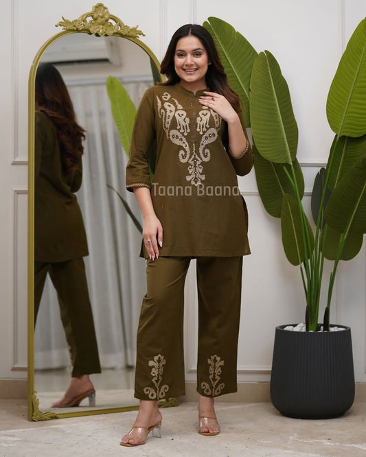 Olive Grace Embroidered Co-Ord Set for Women