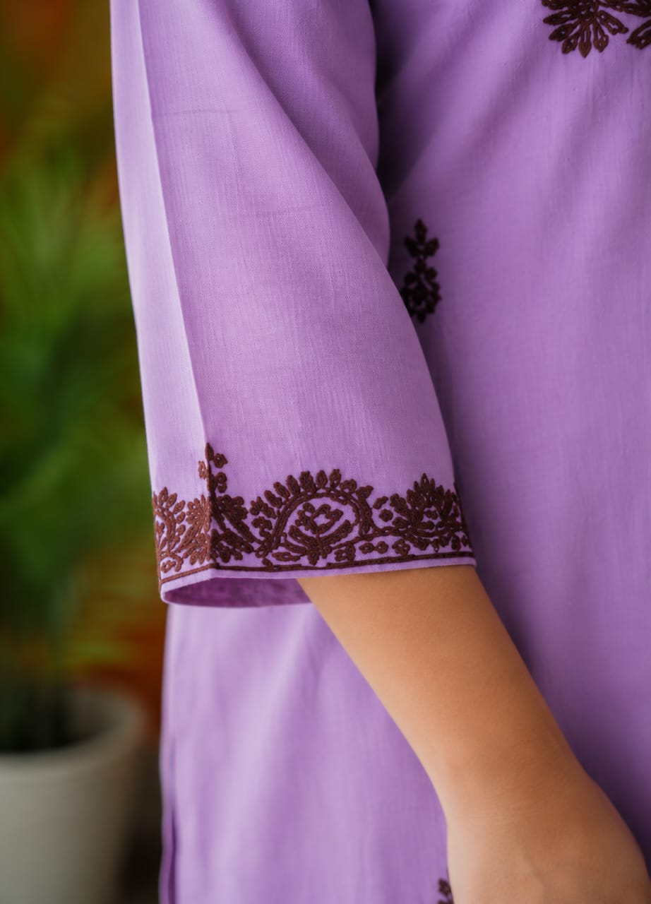 Lavender Embroidered Straight Kurta Set for Women