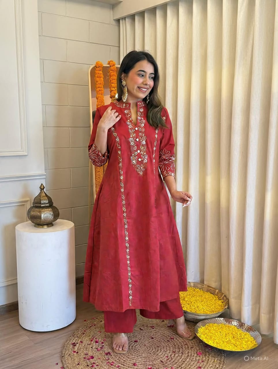 Elegant pink Hand-Embroidered Kurta Set for Festive Occasions