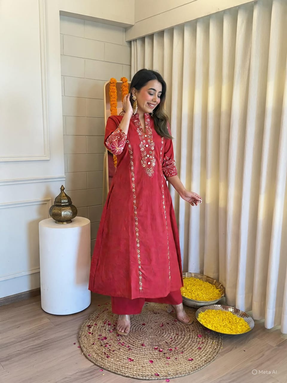 Elegant pink Hand-Embroidered Kurta Set for Festive Occasions