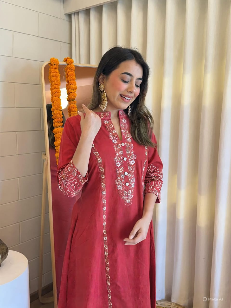 Elegant pink Hand-Embroidered Kurta Set for Festive Occasions