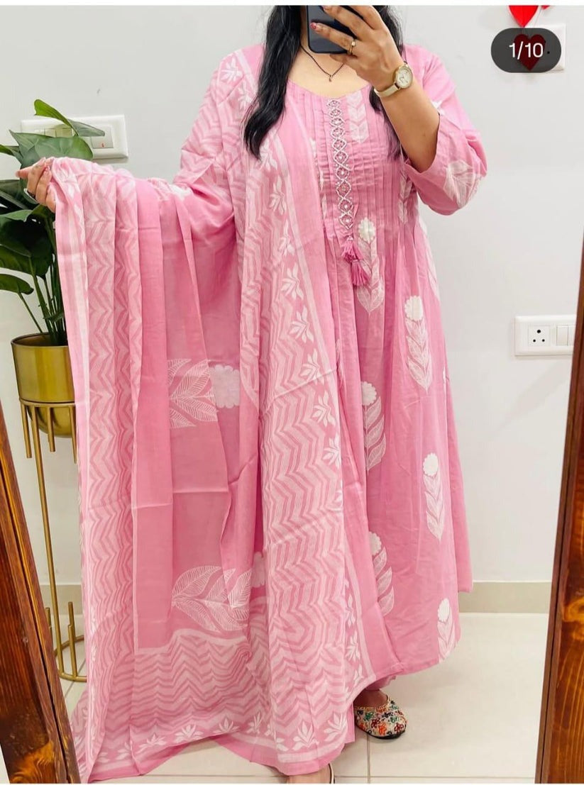 Pink Printed Kurta Pant Dupatta Set