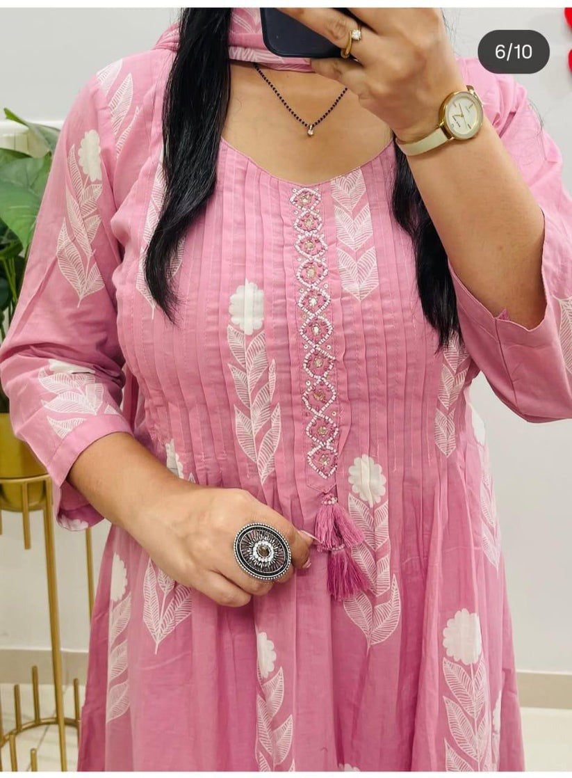 Pink Printed Kurta Pant Dupatta Set