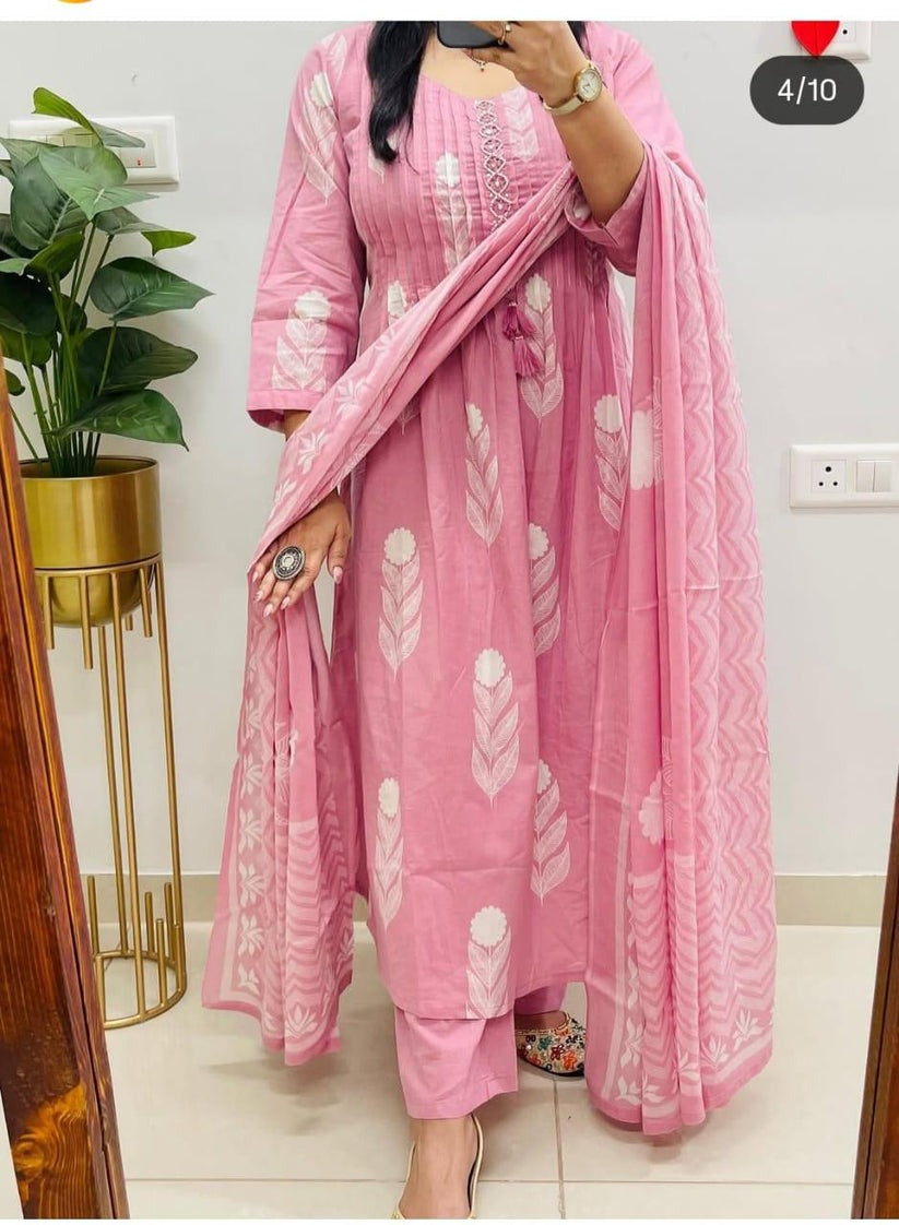 Pink Printed Kurta Pant Dupatta Set