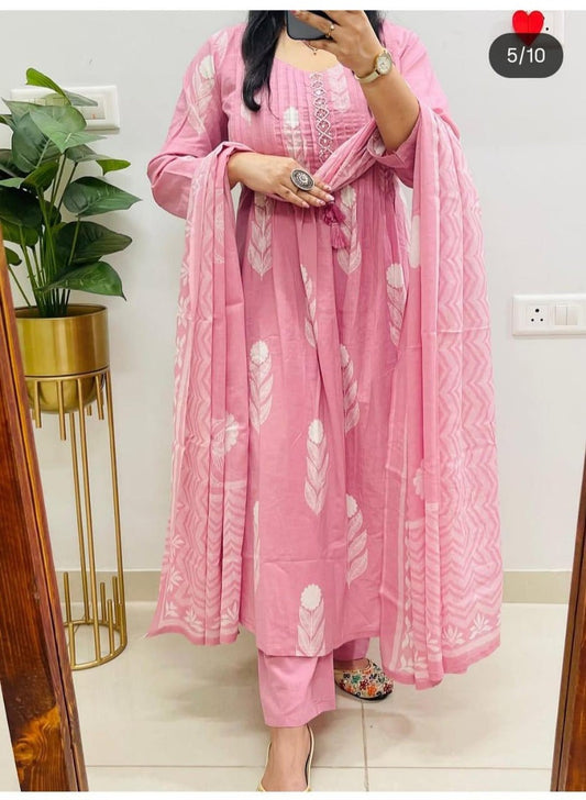 Pink Printed Kurta Pant Dupatta Set