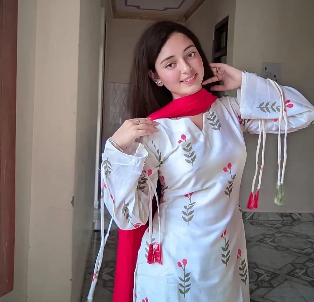 White Floral Printed Cotton Kurta Pant Set with Pink Dupatta