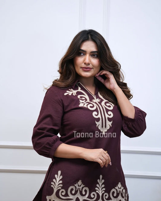 Elegant Embroidered Maroon Co-ord Set