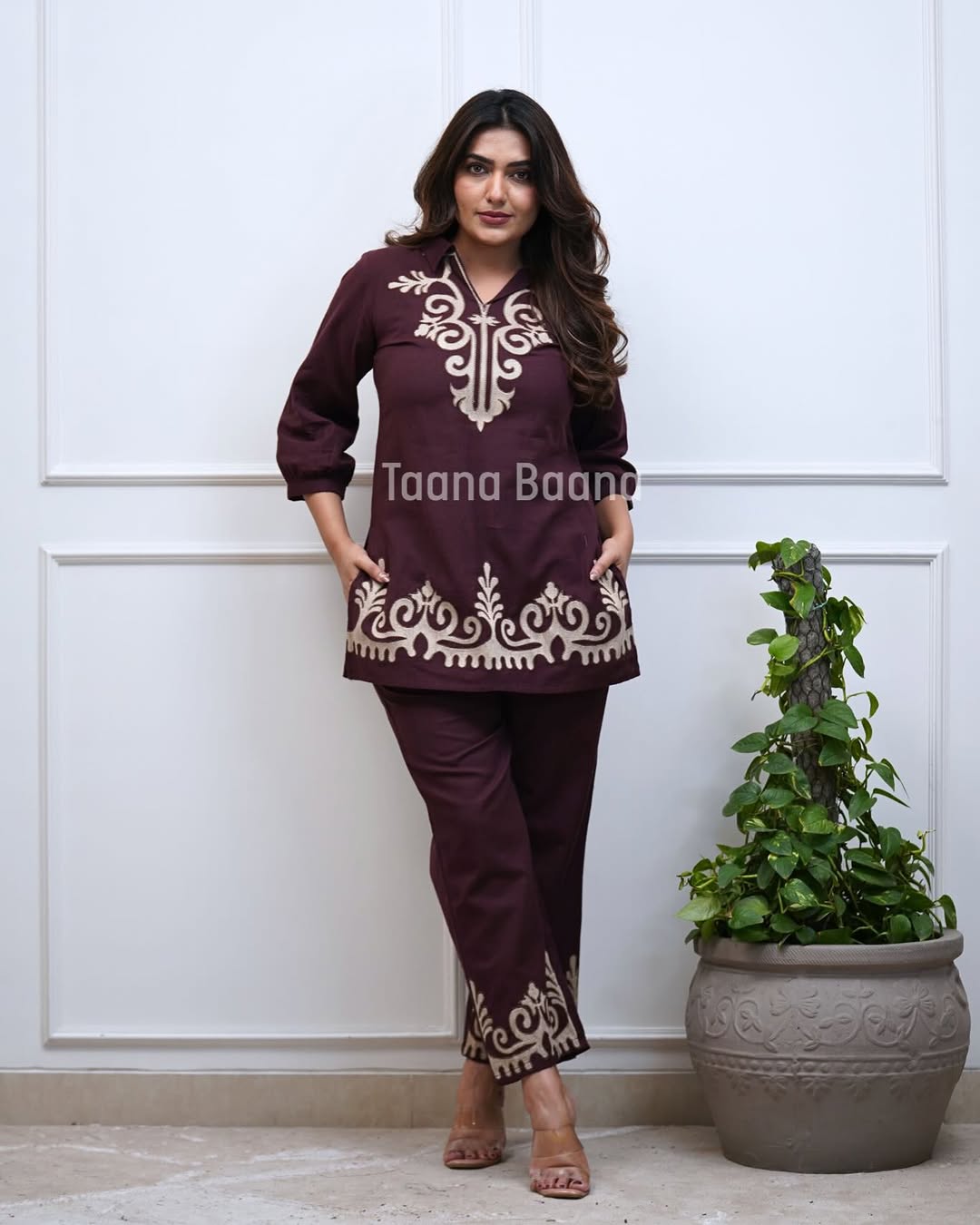 Elegant Embroidered Maroon Co-ord Set