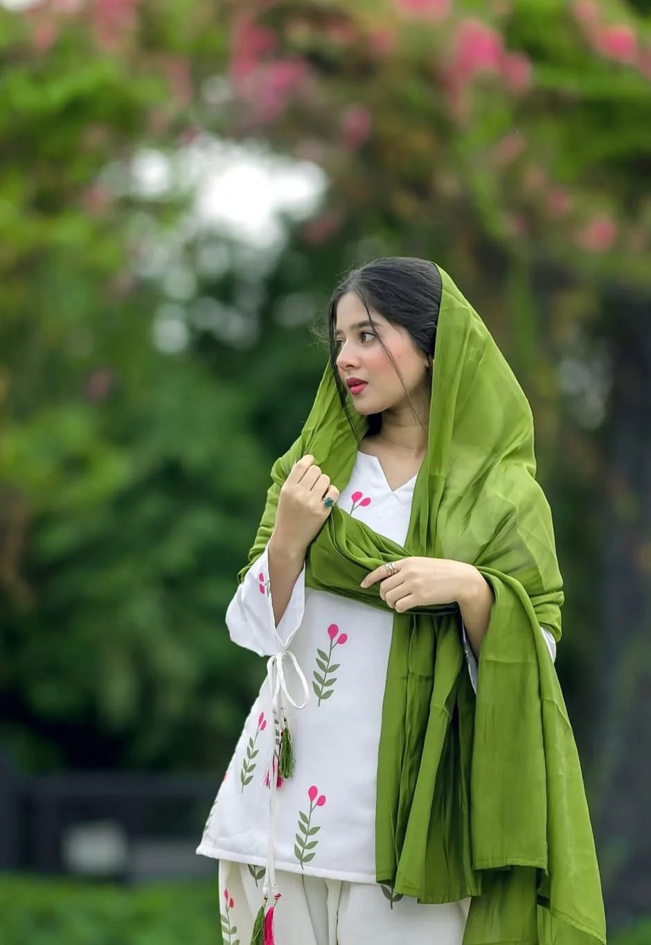 White Floral Farsi Salwar Kurta Dupatta Set