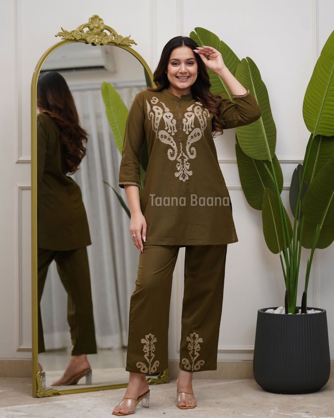 Olive Grace Embroidered Co-Ord Set for Women