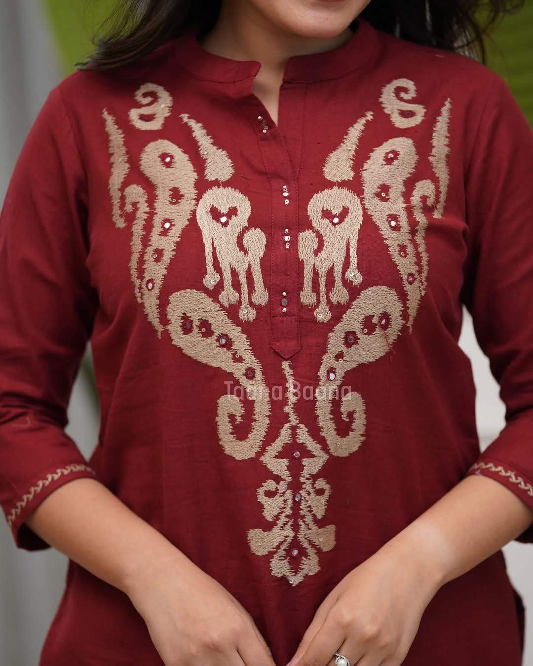 Maroon Heritage Embroidered Co-Ord Set for Women