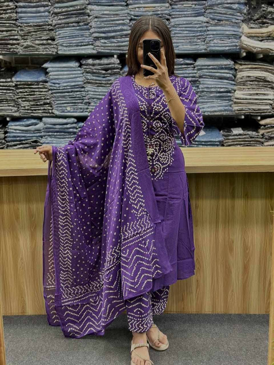 Royal Purple Bandhani Kurta Set with Dupatta