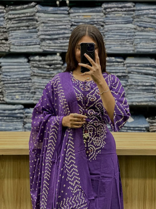 Royal Purple Bandhani Kurta Set with Dupatta