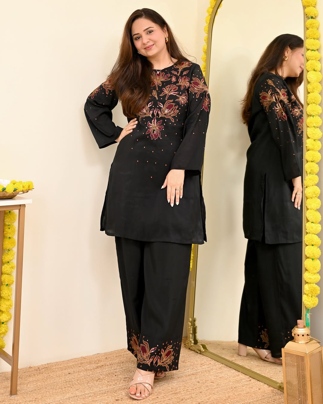 Midnight Bloom Embroidered Co-Ord Set for Women